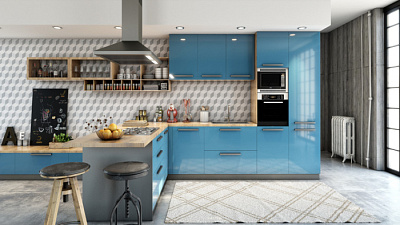 Кухня угловая Блеск бирюза